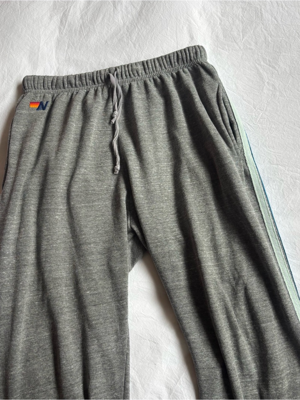 Aviator Nation Men’s Heather Gray Sweatpants with Blue Side Stripe